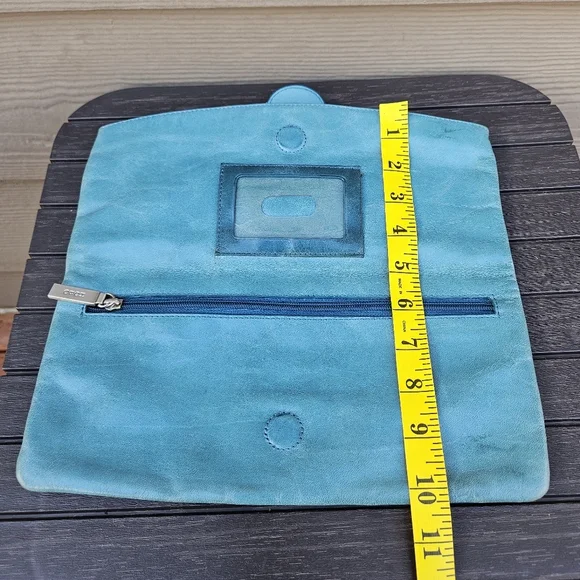 Hobo International Teal Blue Aqua Leather Fold Over Clutch Bag Small Purse